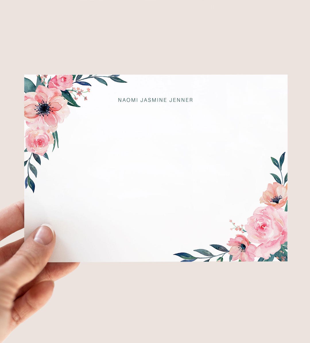 Editable Floral Personalized Flat Note Cards Custom Stationery Set ...