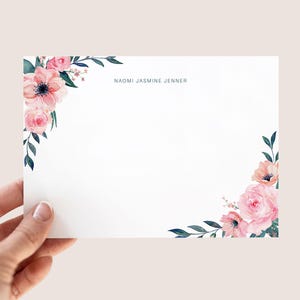 Bearbeitbare Blumen Personalisierte Flache Grußkarten Benutzerdefinierte Briefpapier Set Personalisiertes Geschenk für ihre benutzerdefinierten Dankeskarten Digitaler Download