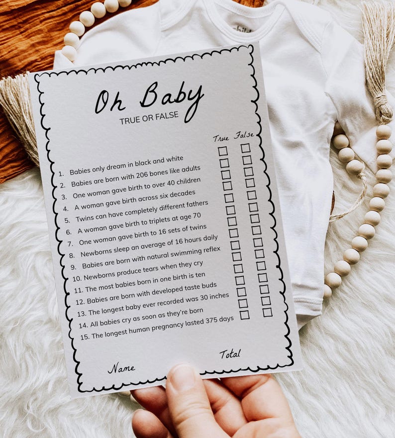 Baby Shower True or False Game Printable, Fun Trivia Quiz, Gender ...