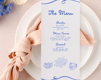 Editable Vintage Wedding Menu Template | Retro Hand-Drawn Menu Card | DIY Wedding Reception Dinner Menu | Instant Digital Download