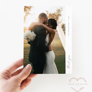Cartão de agradecimento de casamento editável com foto – Modelo de cartão postal plano 5x7 – Cartão personalizado para impressão para recém-casados – Download instantâneo