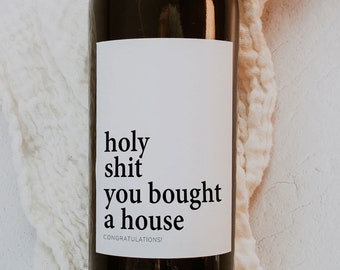 Afdrukbaar nieuw huisflesetiket, nieuw housewarmingcadeau, cadeau voor haar, cadeau nieuwe huiseigenaar, cadeau makelaar aan klanten, cadeau nieuw huis