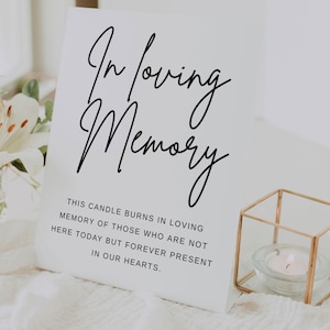 In Loving Memory Wedding Sign Printable, Memory Table Sign PDF JPG, Memorial Table Decor, Wedding Candle Remembrance, Instant Download