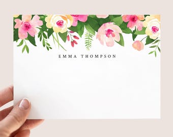 Editable Floral Note Card – Personalized Flat Stationery Template – Custom Printable Notecard – Gift for Her – Instant Download