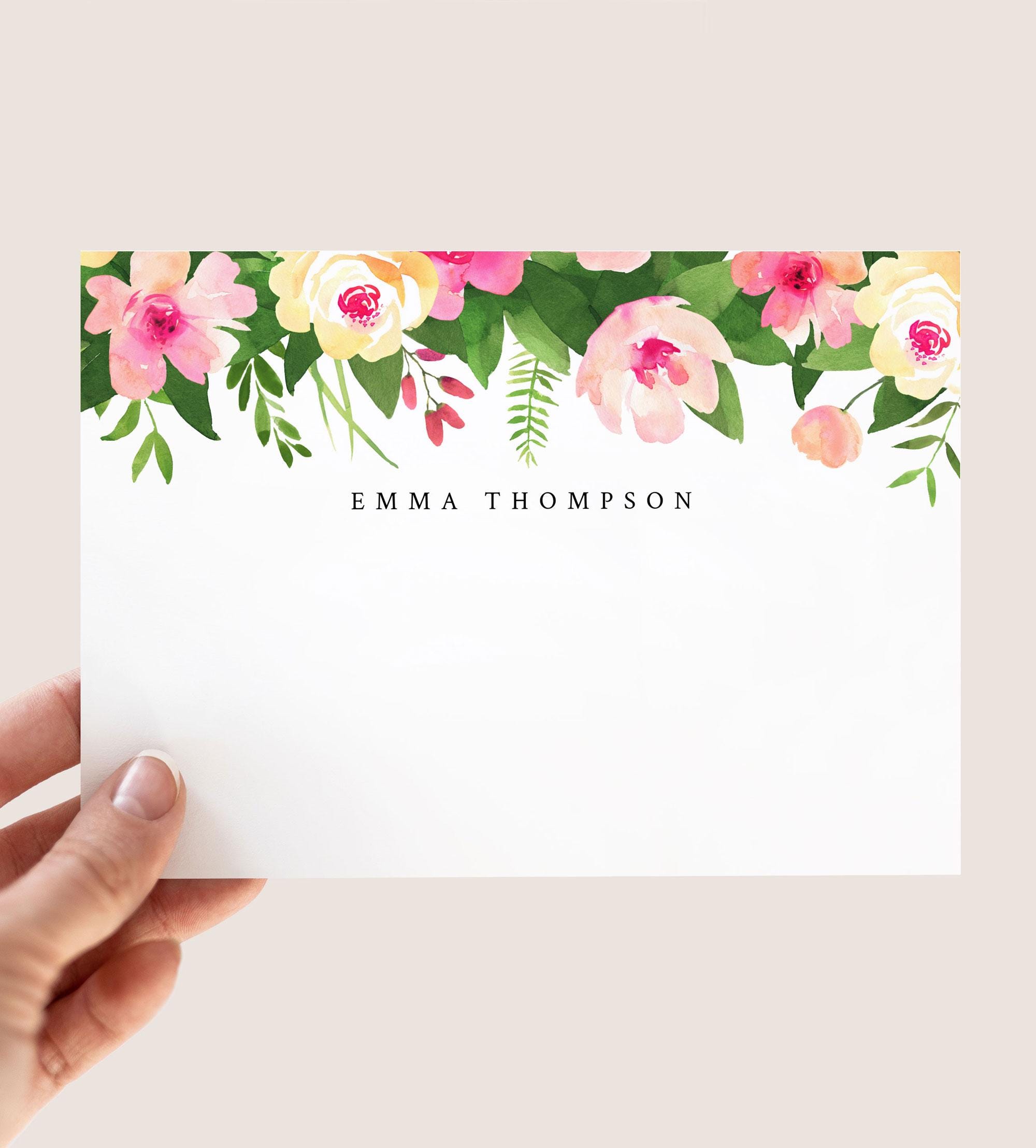 Editable Floral Note Card – Personalized Flat Stationery Template ...