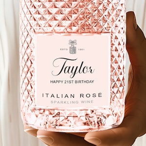 21st Birthday Wine Label, Custom Prosecco Label, Pink Champagne Sticker, Editable Birthday Bottle Label, Printable Digital Download