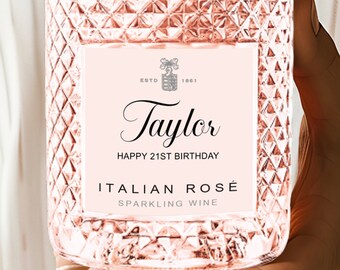 21st Birthday Wine Label, Custom Prosecco Label, Pink Champagne Sticker, Editable Birthday Bottle Label, Printable Digital Download
