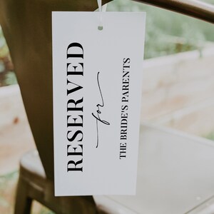 Druckbare Reserviert Stuhl Tags Braut Eltern Bräutigam Eltern reserviert Tag reserviert Platz Schild Stuhl Tag reserviert für Familie Instant Download