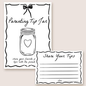 Bordje met tippot voor ouderschap en advieskaart voor aanstaande ouders, handgetekende babyshowerspel afdrukbaar, bord babyshower, direct downloaden