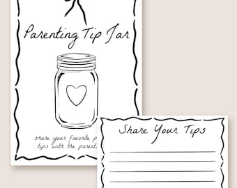 Parenting Tip Jar Sign and Advice Card for The Parents To Be, Hand Drawn Baby Shower Game Printable, Baby Shower Sign, Instant Download