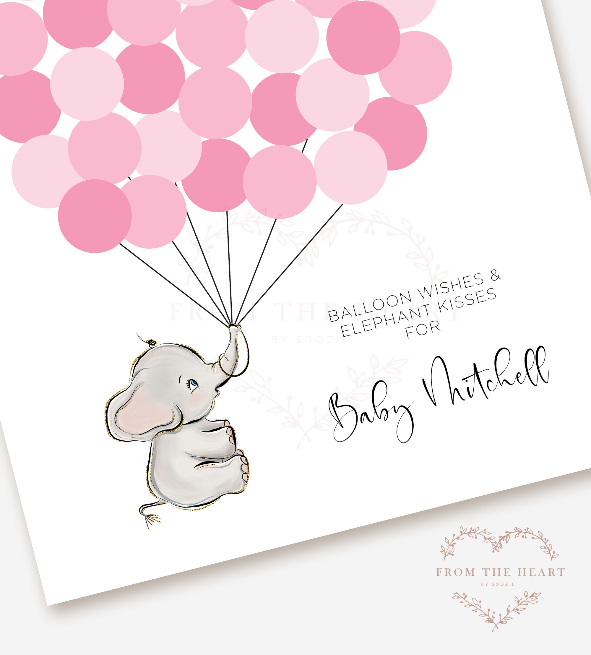 Editable Elephant Baby Shower Guest Book, Girl Baby Shower Guest Book
