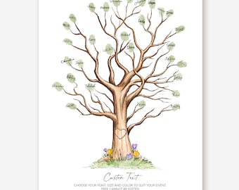 Editable Fingerprint Tree Guest Book – DIY Wedding Thumbprint Tree Sign – Printable Guestbook Template – Instant Download