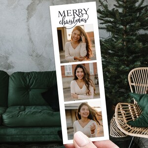 Editable Christmas Photo Bookmark, 2x6 Photo Strip Template, Personalized Holiday Gift for Women, Custom Printable Bookmark