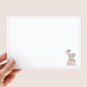Cartões de agradecimento para chá de bebê para imprimir para meninas, bilhetes digitais de elefante rosa, artigos de papelaria para bebês, download instantâneo em JPG e PDF