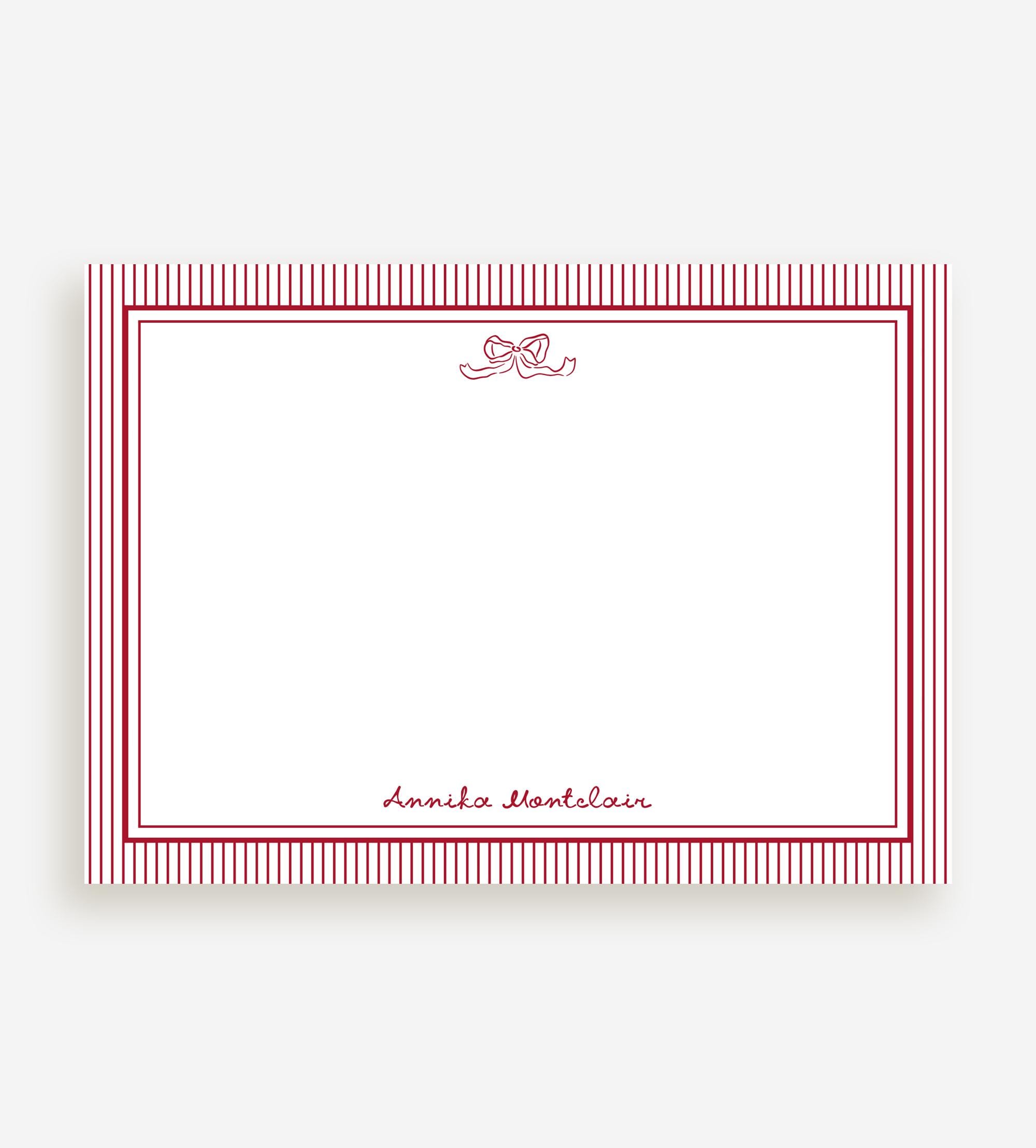 Striped Bow Note Card Template – Printable Stationery Set (editable ...