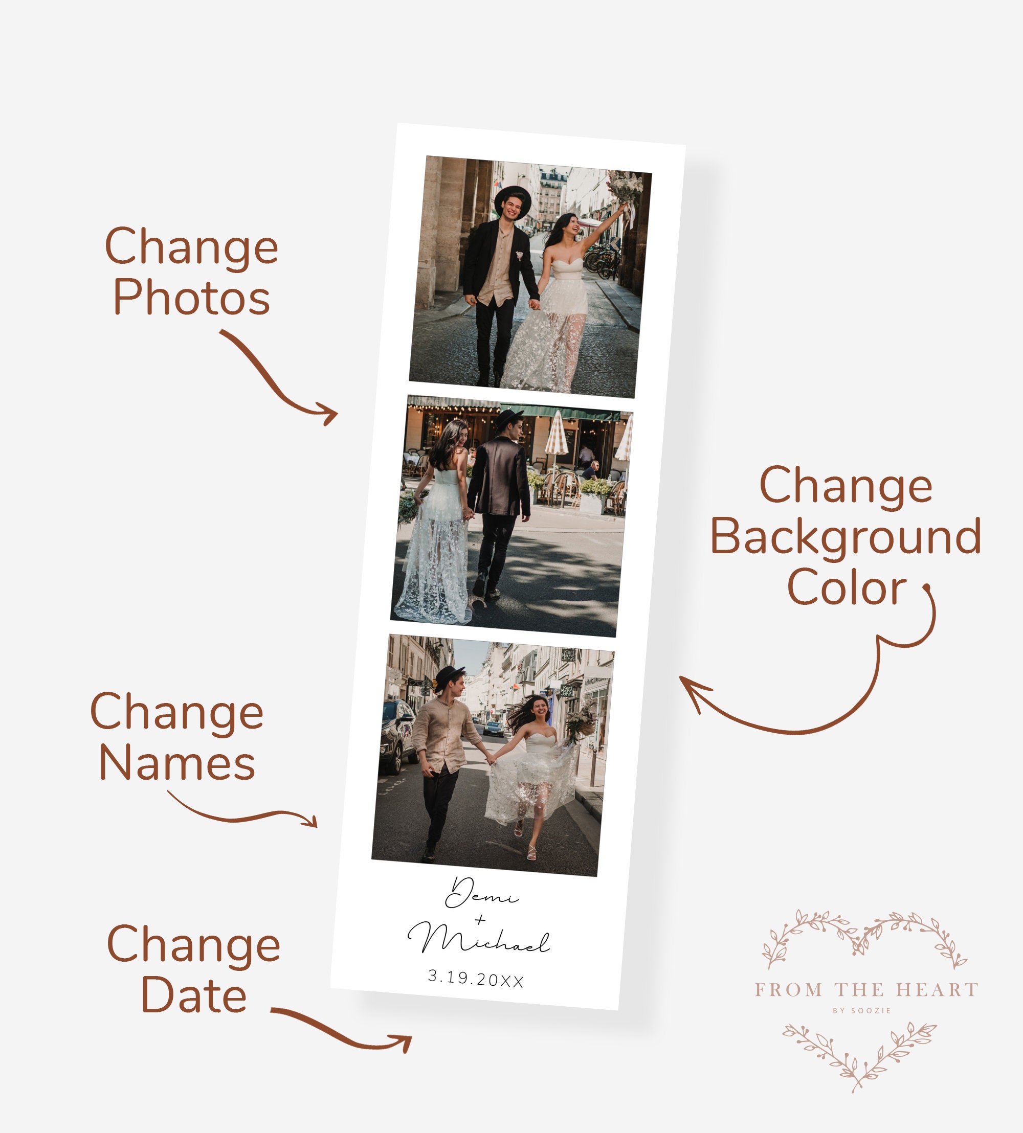 Photo Booth Strip Template for Wedding, Editable 2x6” Photo Strip Card — free download
