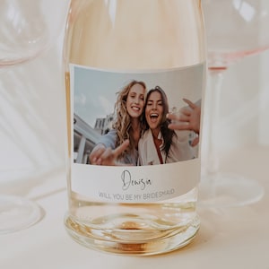 Bearbeitbares Foto Brautjungfer Vorschlag Champagner Etikettenvorlage, Brautjungfer Vorschlag Weinetikett, werden Sie meine Brautjungfer sein, Brautjungferngeschenk