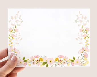 Bloemen gegrenste notitiekaart | Afdrukbaar briefpapier van 5 x 7 inch | Briefpapier met bloem | Direct downloaden om thuis zelf te printen