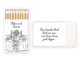 Custom Wedding Matchbox Label Template – Editable Favor Sticker – Printable Matchbook Labels – Black White Table Design – Instant Download