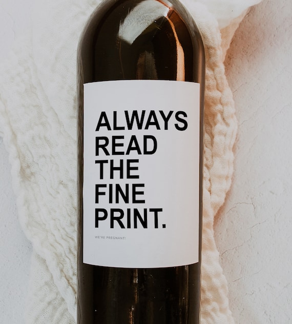 Printable Wine Label Pregnancy Announcement – “Always Read The Fine Print - We're Pregnant” | Fun Baby Reveal for Family & Friends