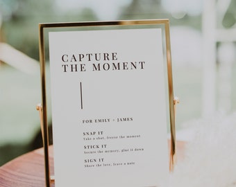 Editable Photo Guest Book Sign Template, Capture The Moment Sign Template, Guestbook sign, Polaroid Wedding Sign, DIY Wedding Sign [Demi]