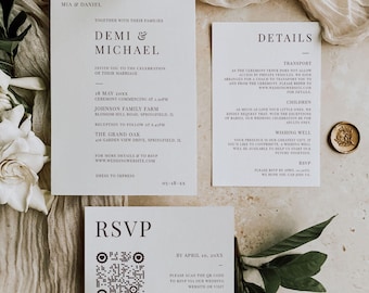 Wedding Invitation with QR Code | Minimalist Invite Suite | Modern Editable Template | DIY Wedding | Wedding Invitation Template [Demi]