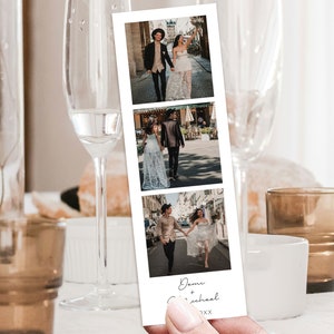 Photo Booth Strip Template for Wedding, Editable 2x6” Photo Strip Card, Modern Photo Booth Favor, Templett Wedding Keepsake Download
