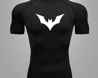 Batman Logo Gym Compression Shirt, Superhero Workout Gear, Fitness