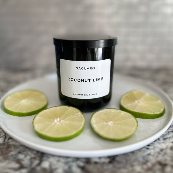 Coconut Lime Scented Candle, Wooden Wick, Coconut Soy Wax, Citrus Candle