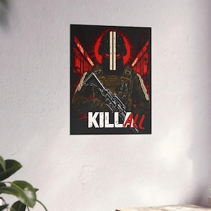 Killa Kill All Poster, Escape from Tarkov Wall Art, Interchange Boss Print, Gamer Room Decor, Killa Mask Matte Vertical Poster