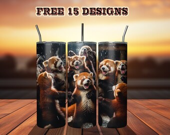 Funny 3D Red Panda Party Tumbler Wrap - Happy Ceremony PNG - 20 oz Skinny Straight & Tapered PNG Sublimation Designs - Instant Download