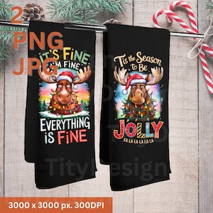 It&#39;s Fine Moose - I&#39;m Fine Everything is Fine - Tangled Christmas Lights - Kitchen Hand Towel Apron Sublimation - Tis The Season To Be
