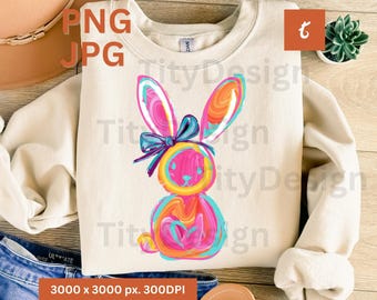 Pink Brushstroke Bunny Coquette Bow PNG - Easter Bunny Digital Download - Cute Rabbit Clipart for Sublimation Designs - Preppy Easter Png