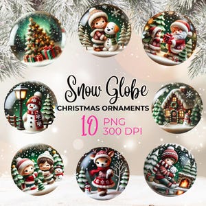Snow Globe Christmas Ornaments Sublimation - Round Christmas Ornaments PNG Bundle - 3D Round Clipart - Digital Download - Winter Decor