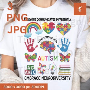 Everyone Communicates Differently Png, Autism png, Autism Awareness Png, Autism Teacher png, Autism Puzzle Pieces, Sublimation Design
