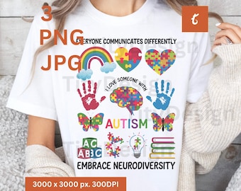 Todos se comunican de manera diferente Png, Autismo png, Conciencia del autismo Png, Profesor de autismo png, Piezas de rompecabezas de autismo, Diseño de sublimación