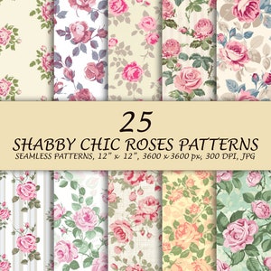 Shabby Chic Seamless Pattern - Vintage Digital Paper - Pink Roses Scrapbooking - Spring Flower Pattern - Instant Download Sublimation