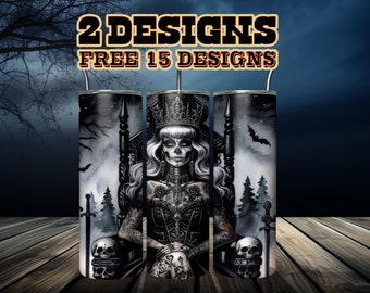 Gothic queen skull Tumbler Wrap - Halloween Tumbler - 20 30 oz Skinny Straight & Tapered PNG Sublimation Designs - Instant Download
