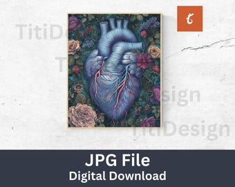 Anatomical Heart Art - Heart Anatomy Wall Art - Doctor Office Decor - Medical Art - Nurse Gift - Watercolor Floral Human Heart Anatomy