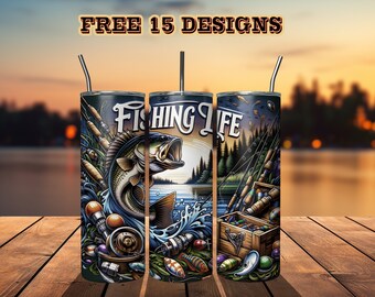 Fishing Life Tumbler - Fisherman Tumbler Wrap - 20 30 oz Skinny Rak & Avsmalnande PNG Sublimeringsdesigner - Direkt Nedladdning - Sommar png
