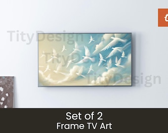 Download digitale di Frame TV Art, dipinto di uccello astratto blu, Samsung Frame TV Art, 4K Frame TV Art, Boho Frame TV Art, Download digitale