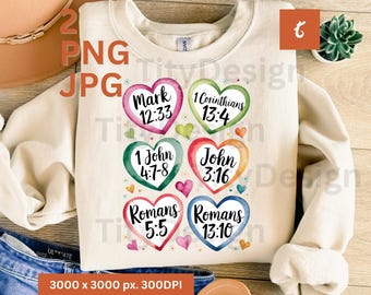 Valentines Christian Bibel Vers Herzen PNG - Liebe Schrift Sublimation Design - Religiöse druckbare Kunst für Aufkleber, T-Shirts und Kunsthandwerk