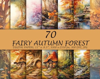 Fairy Autumn Forest Digital Paper - 70 Autumn Forest Digital Papers - Autumn Junk Journal - Cozy Fall Collage Sheets Vintage - Scrapbook jpg