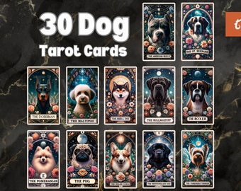 Dog Tarot Cards - 30 Funny Tarot PNGs | Tarot Card Clipart | Dog Lover Gift | Printable Pet Tarot | Digital Download