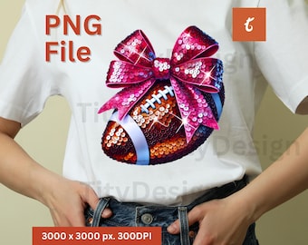 Football Bow PNG - Hot Pink Coquette - Football Mom - Sport Season - Sparkle Sequins Ribbon - Girl Shirt Design - American Football Clipart