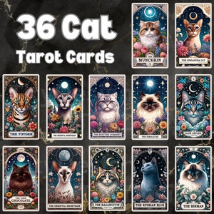 Katzen Tarot Karte - 36 Tier Tarot Karten - Katzenliebhaber - Kitty Clipart - Katzen Typ Sublimation - Katzenrasse Download - Katzenmama - Der Katzenleser