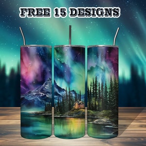 Alcohol Ink Northern Lights Tumbler Wrap 20oz Sublimation, Aurora Borealis PNG Colorful Sky Snowy Landscape Galaxy, Digital Download Only