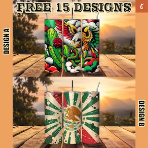 Gobelet patriotique mexicain - emballage drapeau mexicain - drapeau national - modèles PNG minces droits et coniques pour sublimation, 20 30 oz