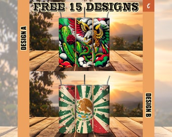 Mexican Patriotic Tumbler - Mexican Flag Wrap - National Flag - 20 30 oz Skinny Straight & Tapered PNG Sublimation Designs