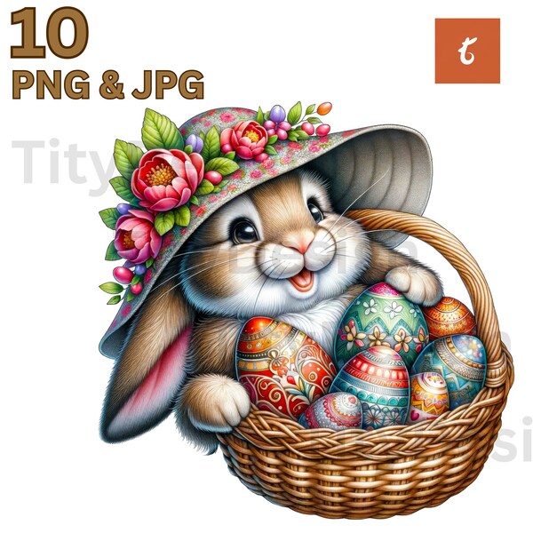 Easter Bunny Bundle Clipart - Cute Rabbit Sublimation - Spring Watercolor Easter Animal - Bunny Flower png - Digital File Download